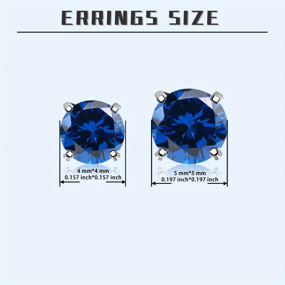 Bocarman Tansanit Blauer Zirkon S925 Silber Vier-Krallen-Ohrstecker Rundschliff Unisex Mode Funkelnd Klassisches Geschenk für Frauen – Detail 7