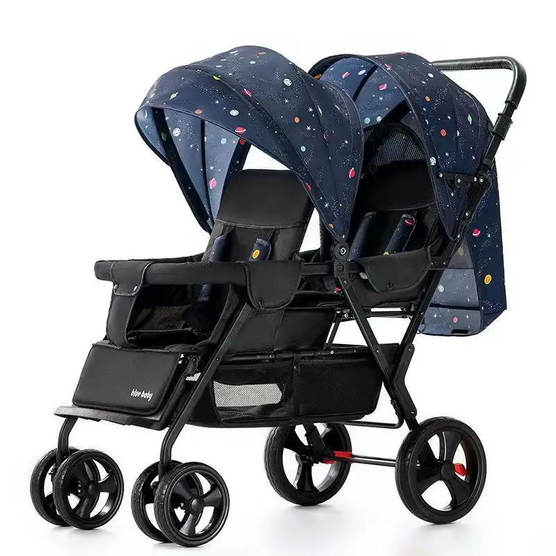 Twin Stroller is a portable double stroller for sitting or lying down for two children