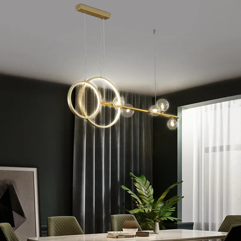 Modern Office Pendant Light Double Ring Glass Ball Nordic Kitchen Designer Lamps Dinning Room Lights 3 Light Color Gold Light