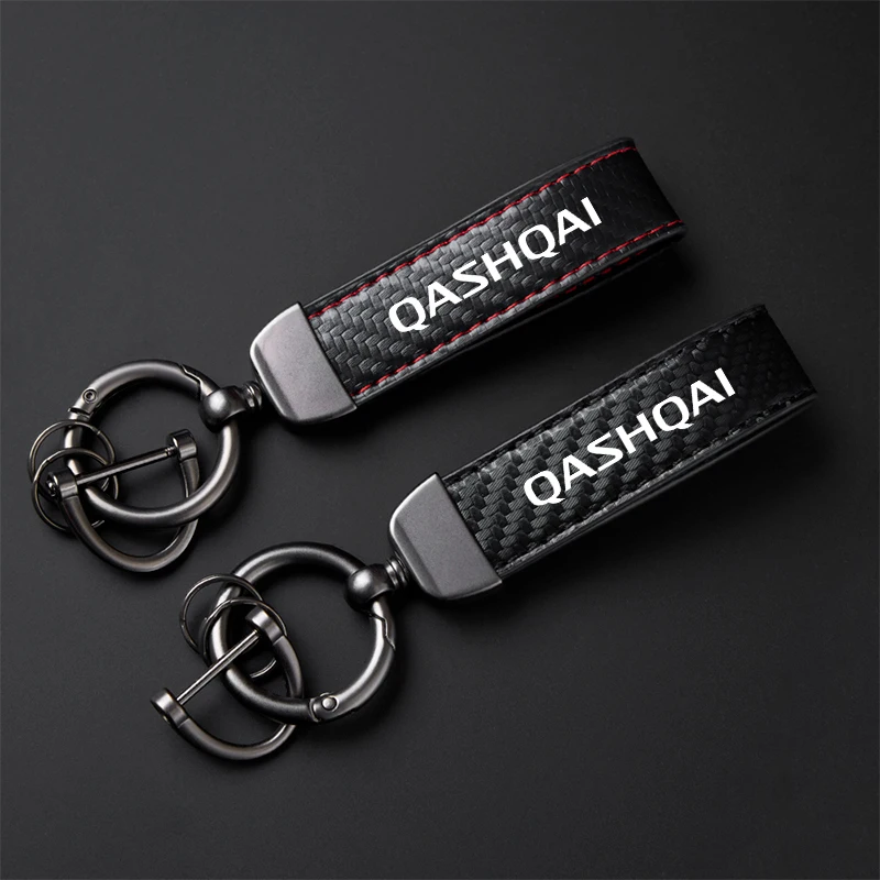 For Qashqai J10 J11 Leather Keychain Car Accessories Car Carbon Fiber Leather Keychain Horseshoe Buckle Jewelry