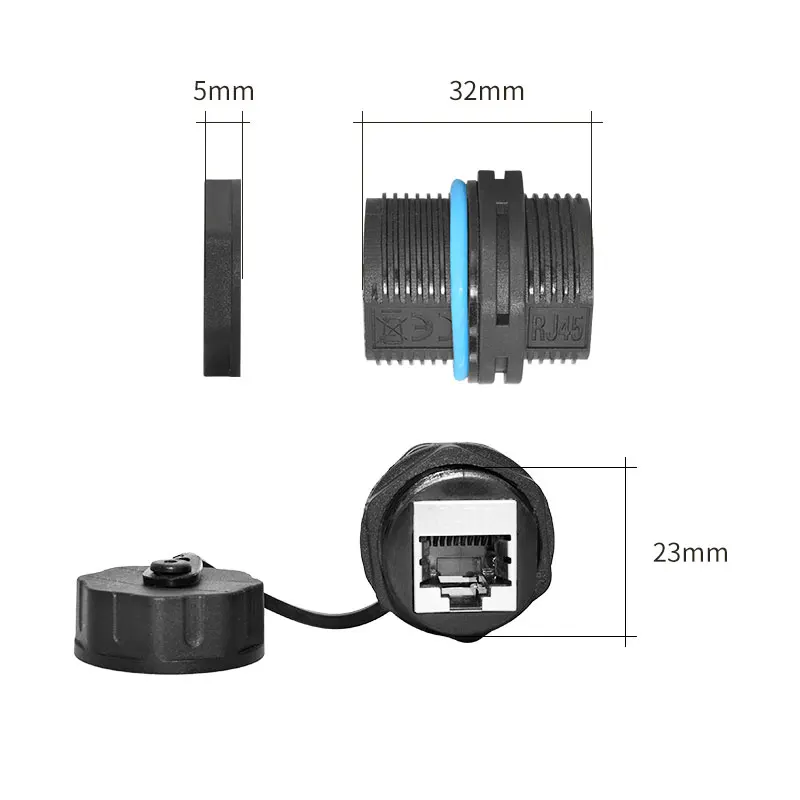 YXY Network RJ45 panel mount Connector IP68 Ethernet Dual Size M20/M23 CAT5E/CAT6/CAT6A  Waterproof Outdoor Wire connector