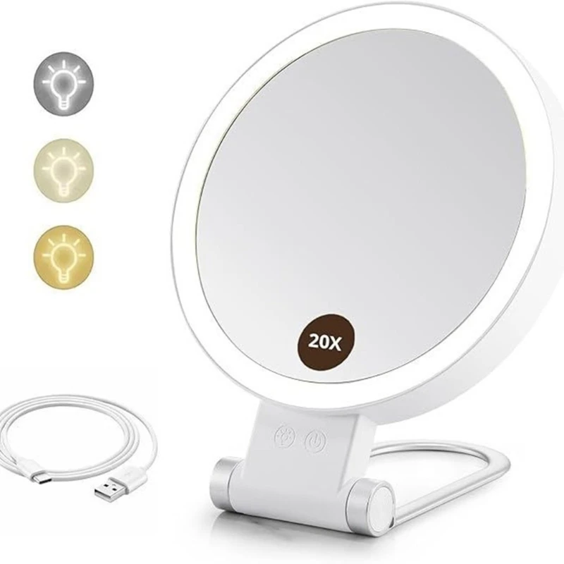 

Double Sided Makeup Mirror Desktop Makeup Mirror with Magnification and LED Light Suitable for Makeup Application