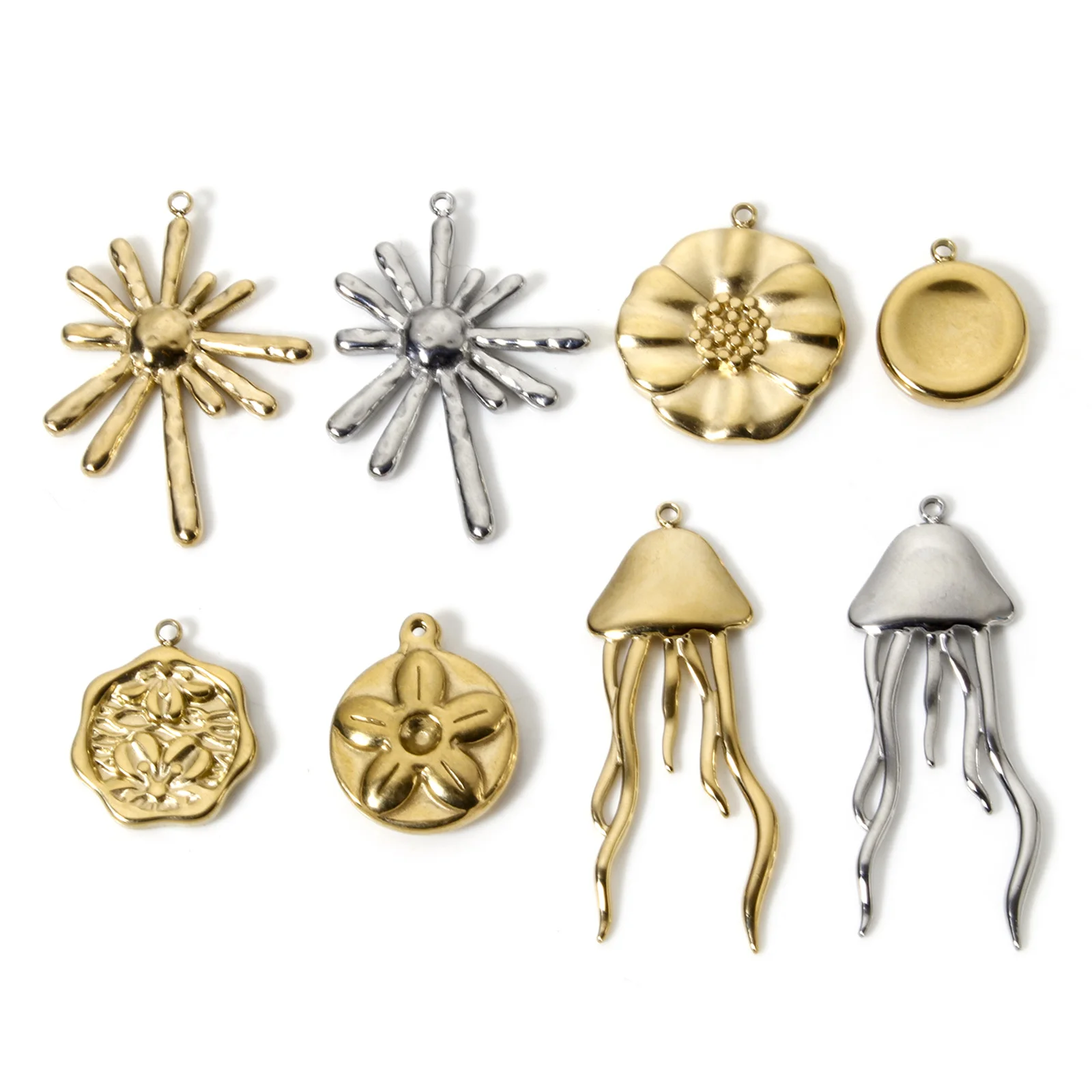 1 Piece 304 Stainless Steel Charms 14K Real Gold Plated Jellyfish Daisy Flower Pendants For DIY Necklace Jewelry Making