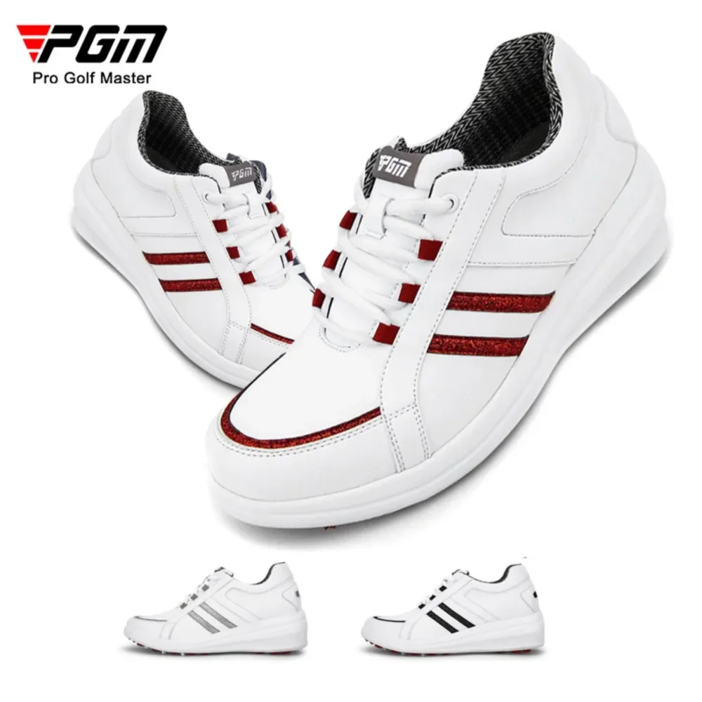 PGM Women Golf Shoes Spikeless Anti Slip Waterproof Breathable Lace-up Casual Sneakers Sports Wedge Heel Elevated Lady Shoes