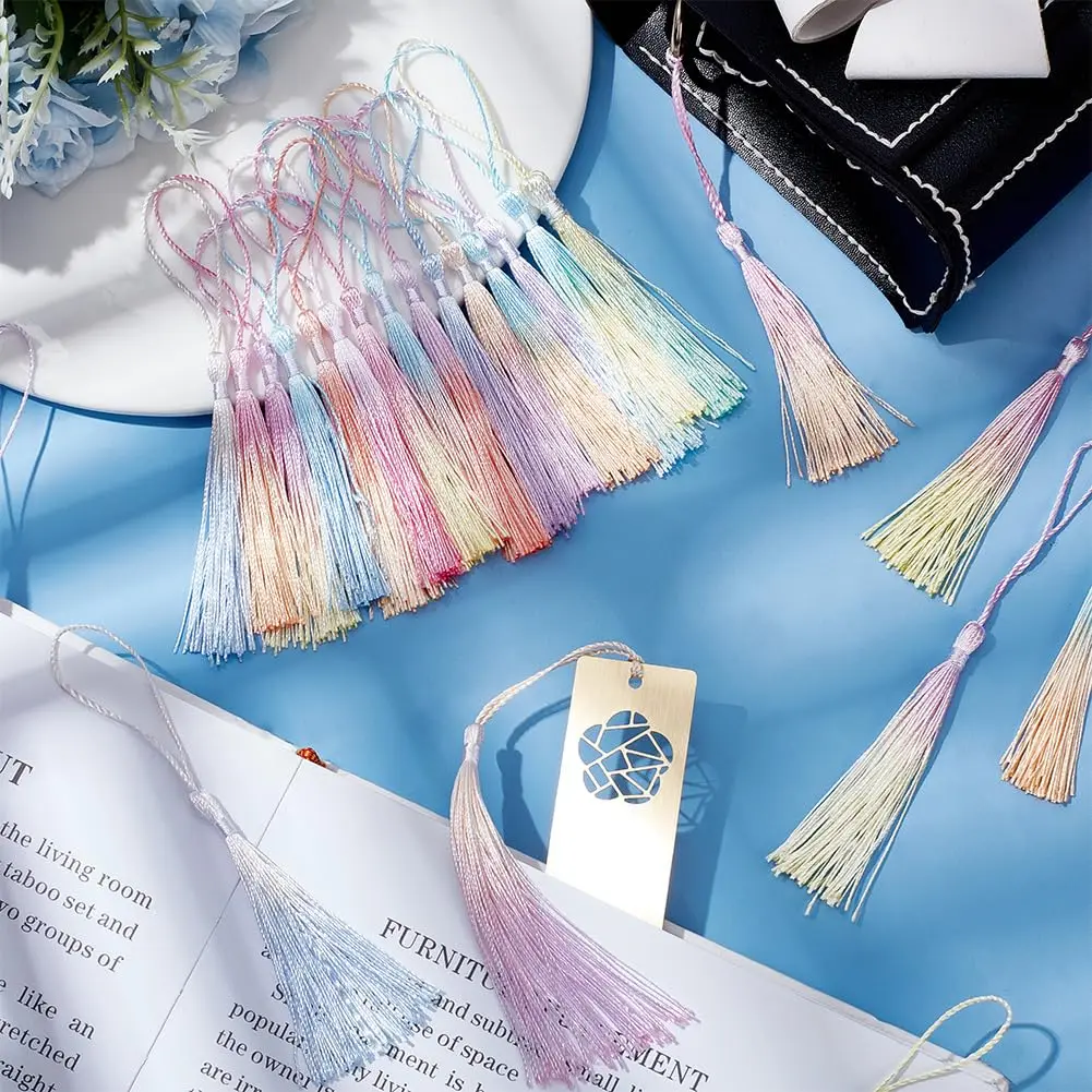 50pcs Fluorescent color gradient tassels Polyester Silk hand dyed Tassel  DIY Bookmark Pendant Jewelry Making Clothing Wedding D