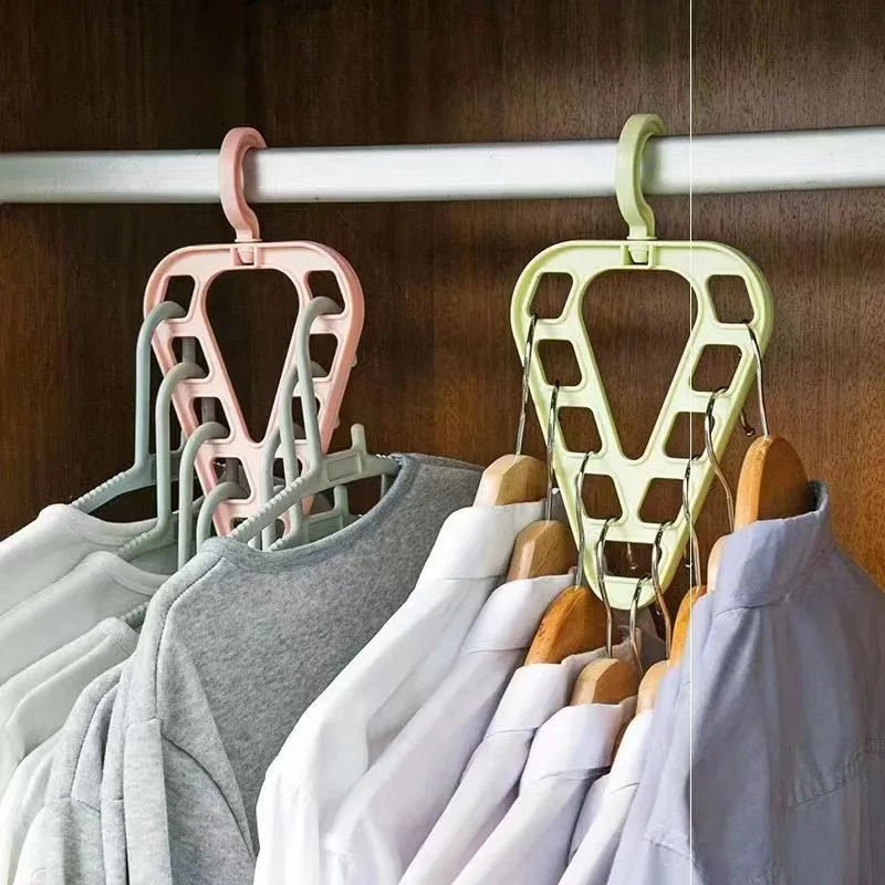 Triangle Multifunctional Clothing Rack, Balcony Rotatable Nine Hole Clothing Storage Rack