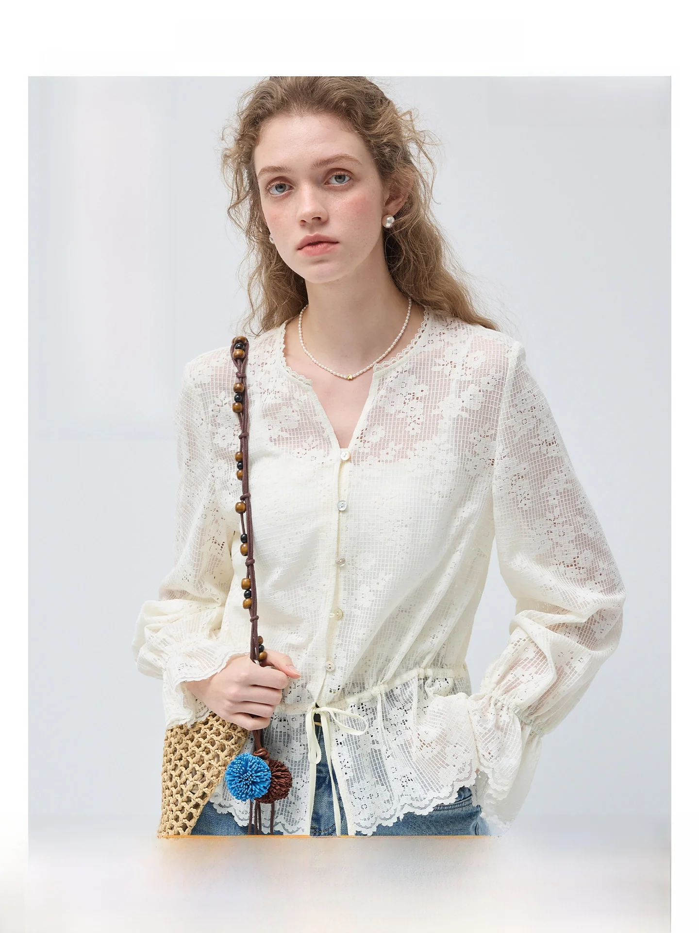 

VEGA CHANG Larse Long Sve irt Весна 2026: Новинка! Кружевной топ для женщин, модный, элегантный, для офиса, свободный крой