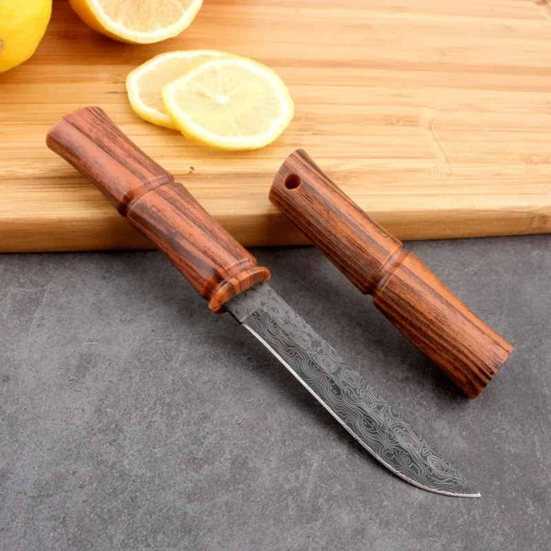 Damascus Pattern Kitchen Paring Knife Utility Knife Boning Cleaver Barbecue Meat Fruit Cutting Fishing Knife