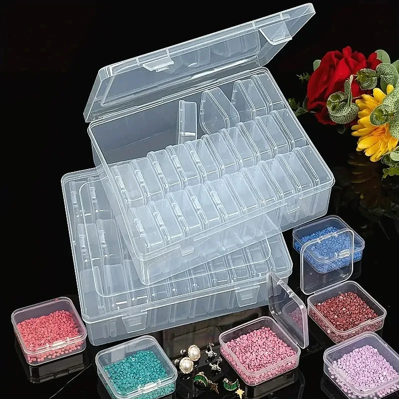 سعة كبيرة الأظافر حبة صندوق منظم مستقل واضح البلاستيك الخرز تخزين يتوقف غطاء العناصر الصغيرة الحرف حاويات المجوهرات #4