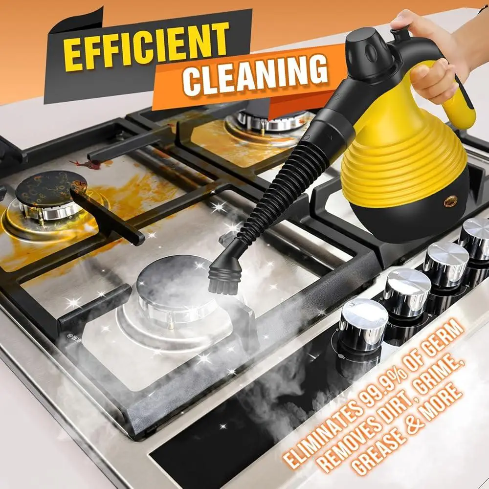 يده البخار نظافة المحمولة متعددة الأسطح باخرة 1050 واط ارتفاع ضغط 9 قطعة اكسسوارات قفل أمان 12.8 أوقية خزان المياه