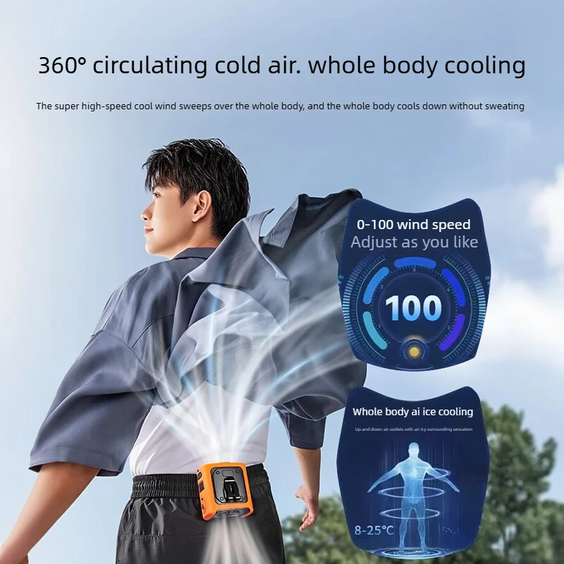 100-Speed Instant Body Cooling, Powerful Airflow Outdoor Job Site Fan, Dark Gray Portable Waist Cooling Fan Rechargeable,