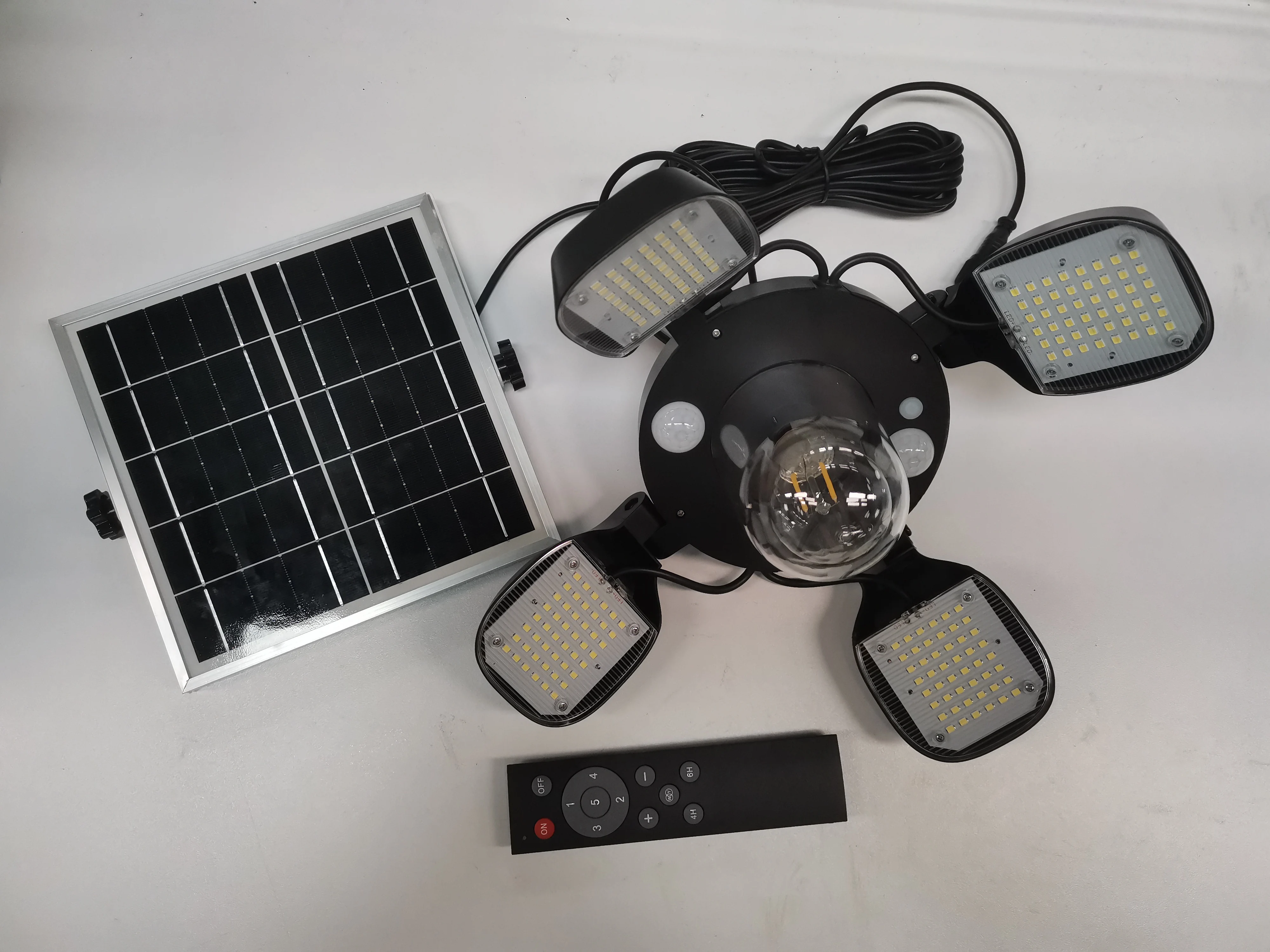 192LEDs Solar Powered Pendant Lamp PIR Motion Sensor Light 4-Panel Hanging Lamp with Light Bulb Garage Light