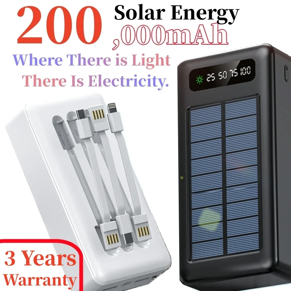 

Solar Power Bank For XIAOMI 200,000mAh Travel Camping Backup Battery PowerBanks Comes With Wires Suitable For Samsung Apple HOT