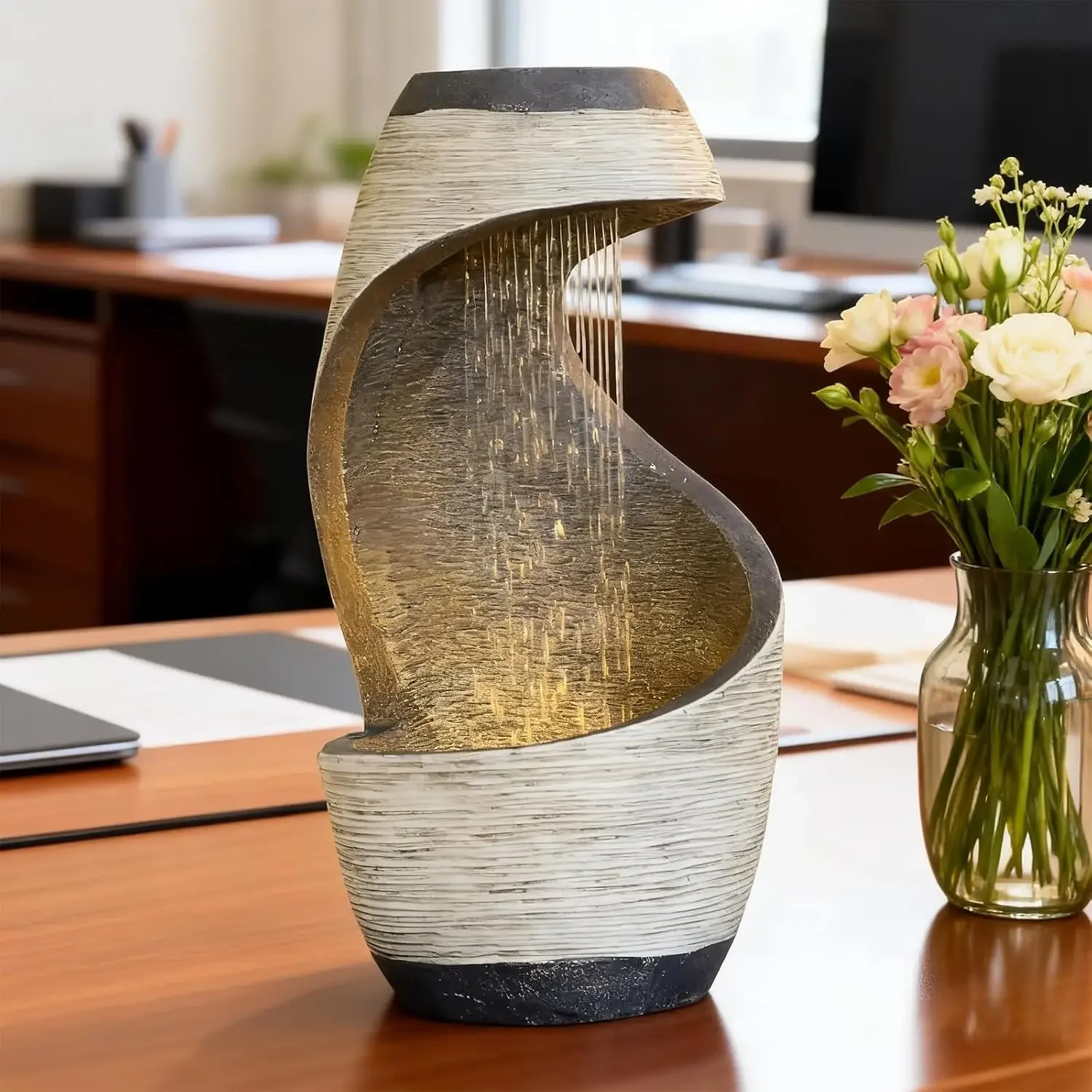 USA StockModern Indoor Tabletop Water Fountain for Office Decor | Gifts for Women Men Zen Relaxation Water Fountains Desktop Wat