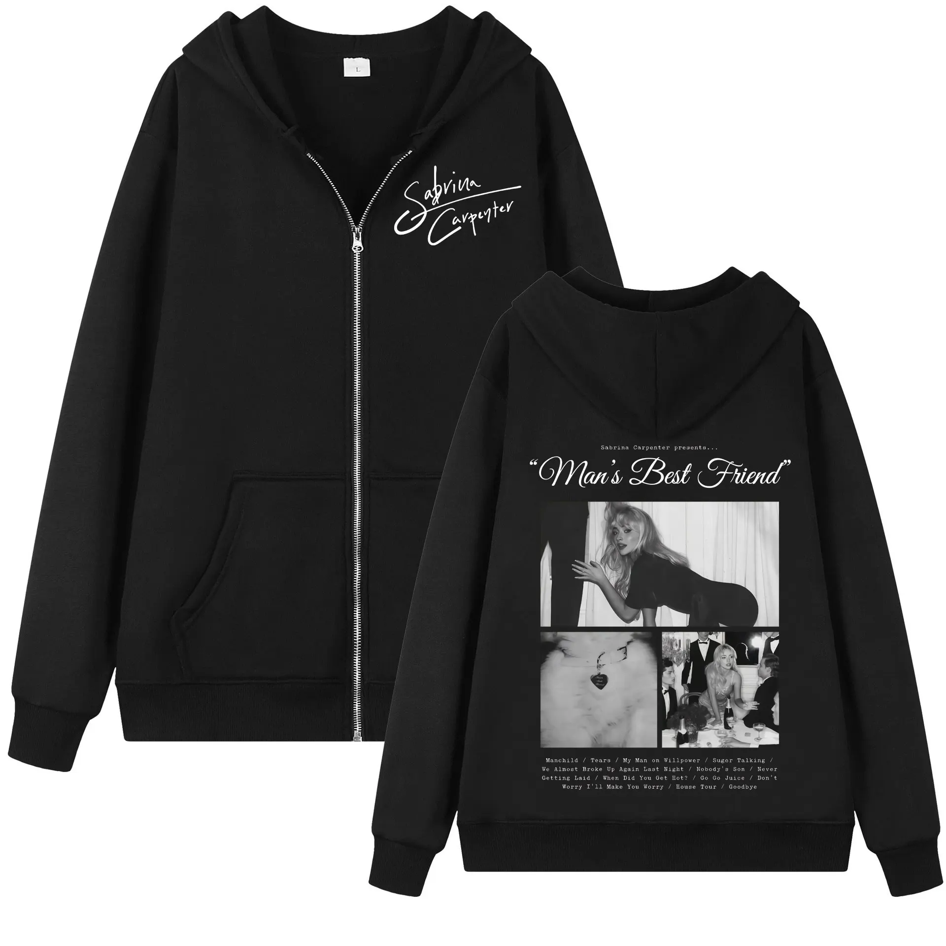 

Sabrina Carpenter Man's Best Friend Graphic Zipper Hoodie Fashion Aesthetic Zip Up Pullovers Men Women Casual Loose Sweatshirts