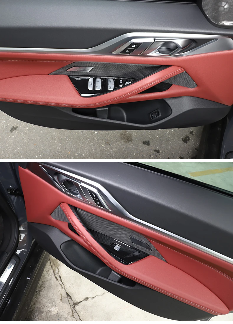 Für BMW 4er G26 2021-2022 ABS Carbon Faser/Schwarz Auto Fensterheber Taste Dekorative Rahmen Aufkleber auto Innen Zubehör – Detail 5