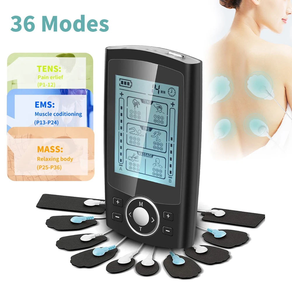

36 Modes Electric Compex Muscle Stimulator Double Channel EMS Tens Physiotherapy Body Massage Multi-functional Digital Massager