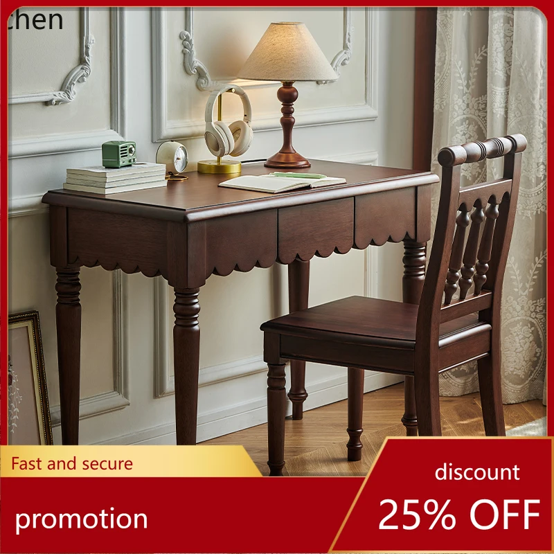 

HT medieval style all solid wood desk walnut writing desk small study table