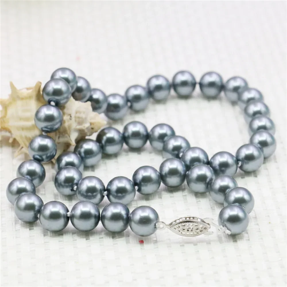 8 10 12mm Round Silvercolor Gray Pearl Shell Necklace Women Hand Made Jewelry Making Design Fashion Accessory Gifts For Mother