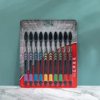 10pcs Toothbrush Soft Bristle Adult Bamboo Charcoal Household Fine Wool Toothbrush Antibacterial for Family Men and Women