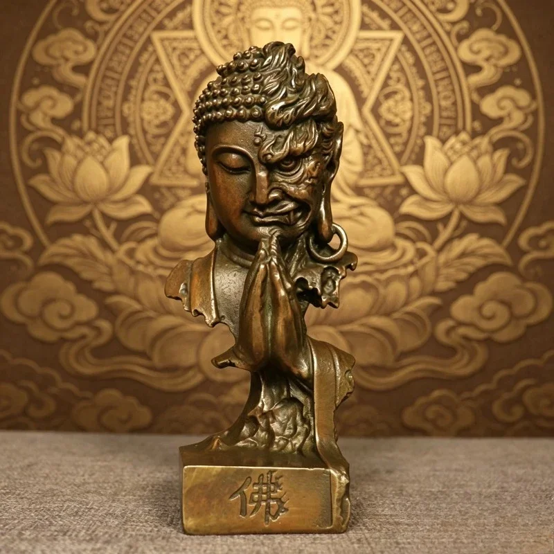 Antique Buddha Demon One Face Statue Zen 