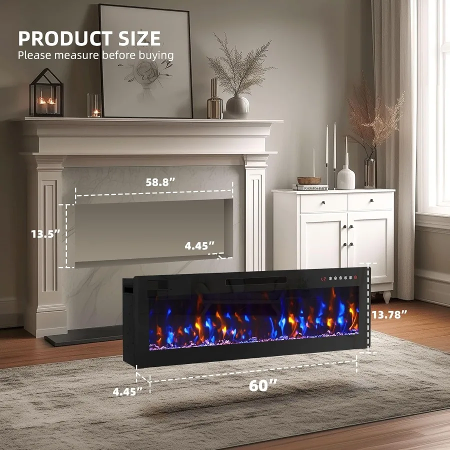 إدراجات مدفأة كهربائية مقاس 60 بوصة للتركيب المريح في حامل التلفاز أو التركيب على الحائط مع جهاز التحكم عن بعد يقدم 12 لهب C