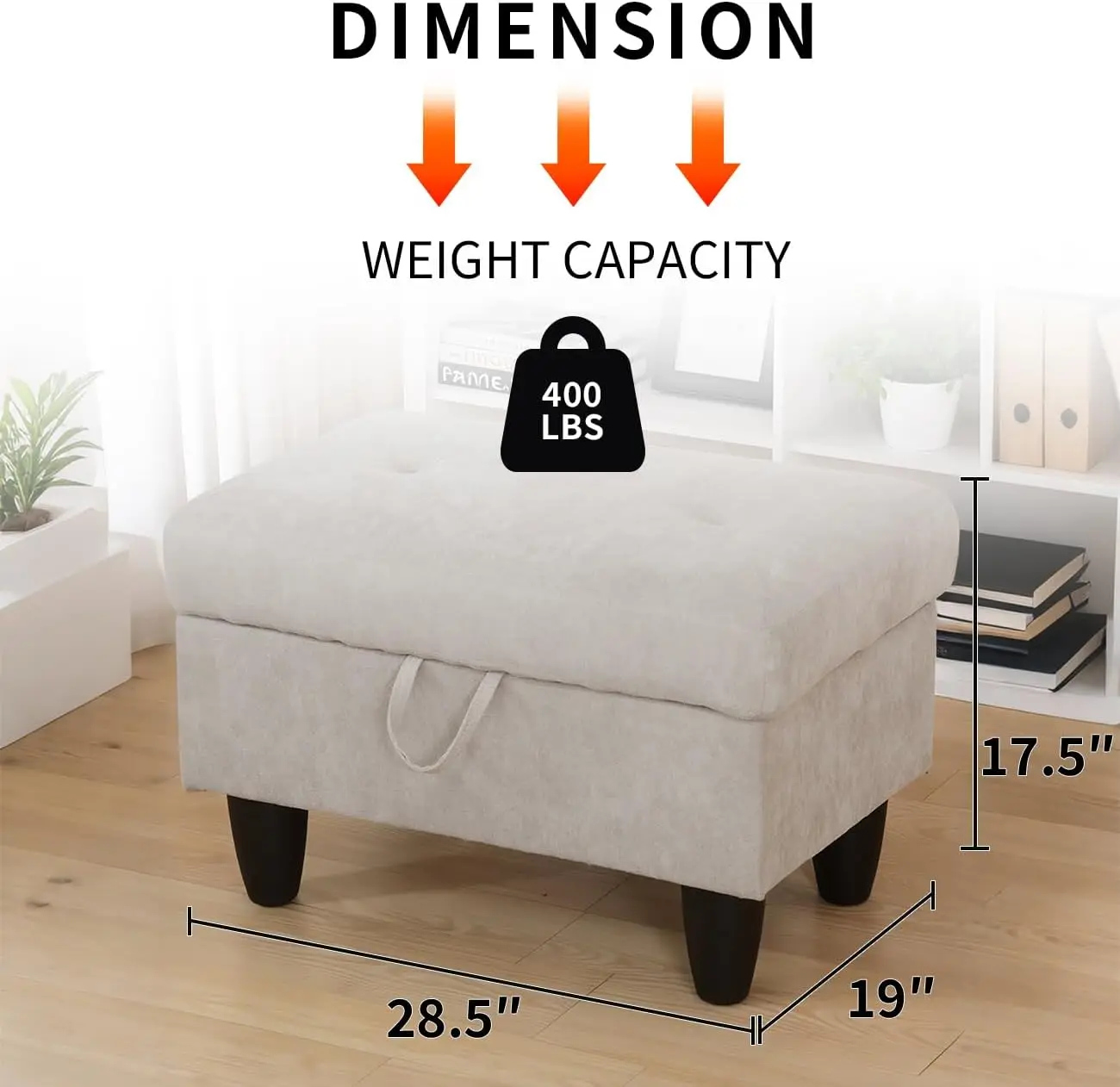28.5 Inch Large Square Storage Ottoman, Upholstered Bench with Storage, Padded Footrest Footstool and Coffee Table, Thick Cushion, for Entryway Living Room Bedroom Home Decor RV Car, Brown Light Flannel