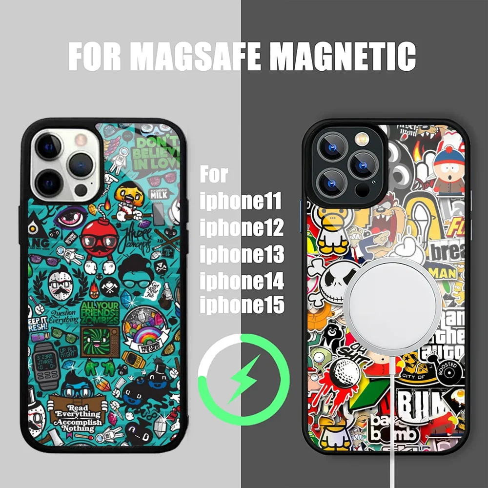 Graffiti Sticker Bomb Phone Case IPhone 15 14 13 Pro Max 11 12 Mini Alex Mirror Magsafe Wireless Charging Cover