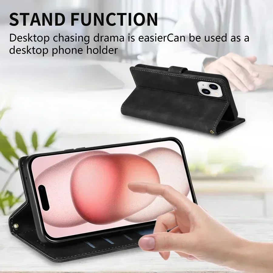 Wallet With Card Slot Photo Frame Support Magnetic Flip Leather Case For iPhone 15 Pro Max 14 Plus 13 Mini 12 11 Anti Drop Cover