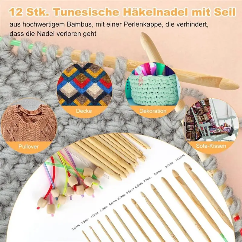 ABWZ-23 Pcs Tunisian Crochet Hooks Kit 11Pcs Aluminum Long Crochet Hooks 2.0-8.0 Mm And 12 Pcs Bamboo Tunisian Crochet Hooks Set