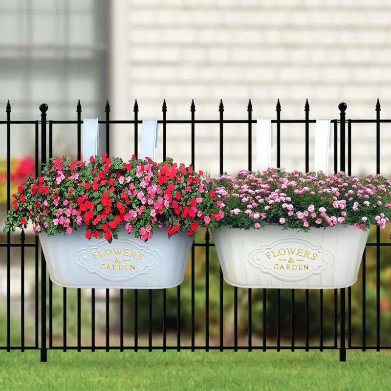

New gardening oval hanging bucket flowerpot with double hooks, detachable balcony hanging bucket, iron flower pot