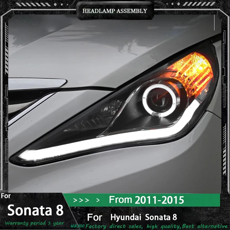 

For Hyundai Sonata 8 2011-2015 Headlight Assembly Modification LED Angel Eyes Daytime Running Lights and HID Lens Car Accessory