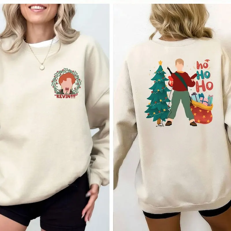 المنزل وحده هوديي عيد الميلاد البلوز 90s عيد الميلاد فيلم Crewneck مضحك كيفن هو هو هو سترة الرجعية عطلة البلوز المرأة #2