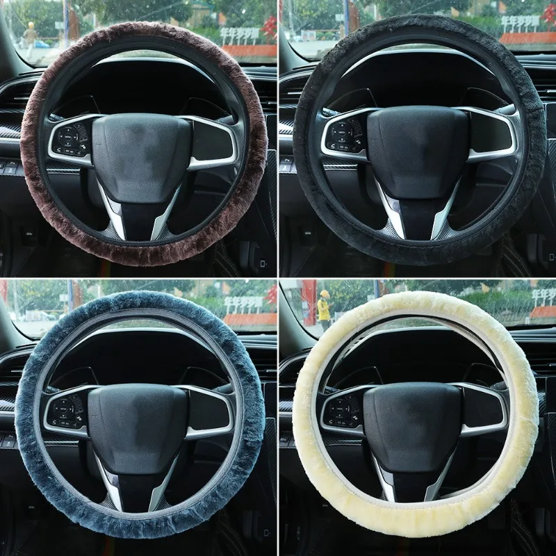 Universal Car Interior Plush Warm Steering Wheel Cover Auto Stylish Winter Faux Fur Steering Wheel Covers Car Accessories