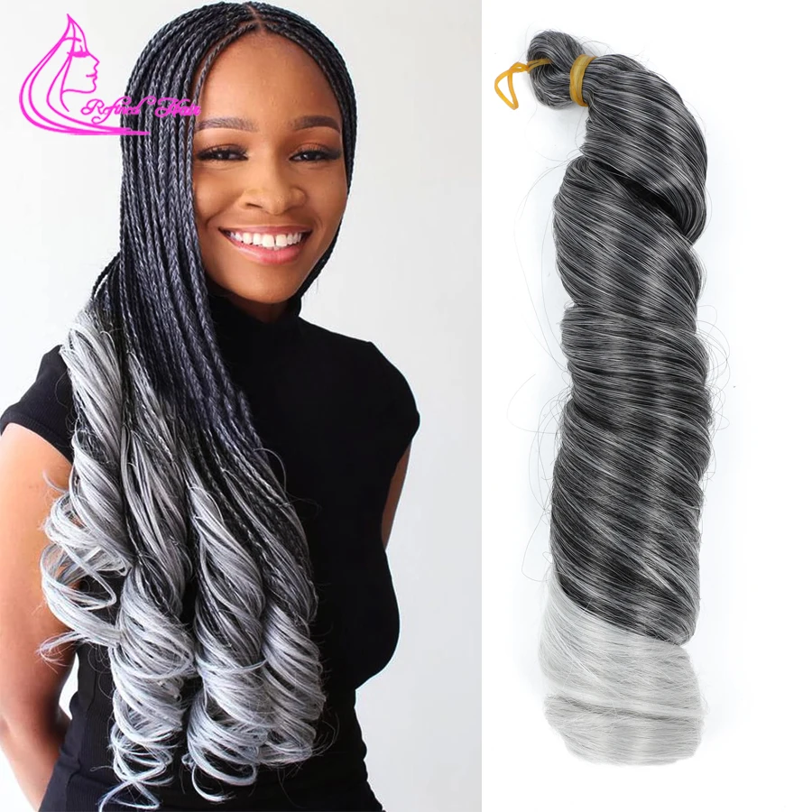 French Curl Braids Pre Stretched Ombre Siliver Curly Braiding Hair for Goddess Box Braids Bounce Curl Loose Wave for Black Woman