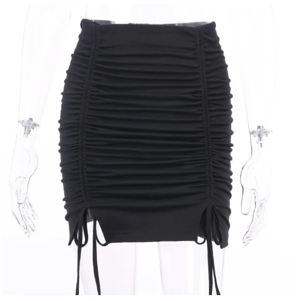 Summer Skirts 2022 Bodycon Skirt Knitted Side Drawstring Cotton Elastic Pleated High waist pleated skirt Women's S, M, L