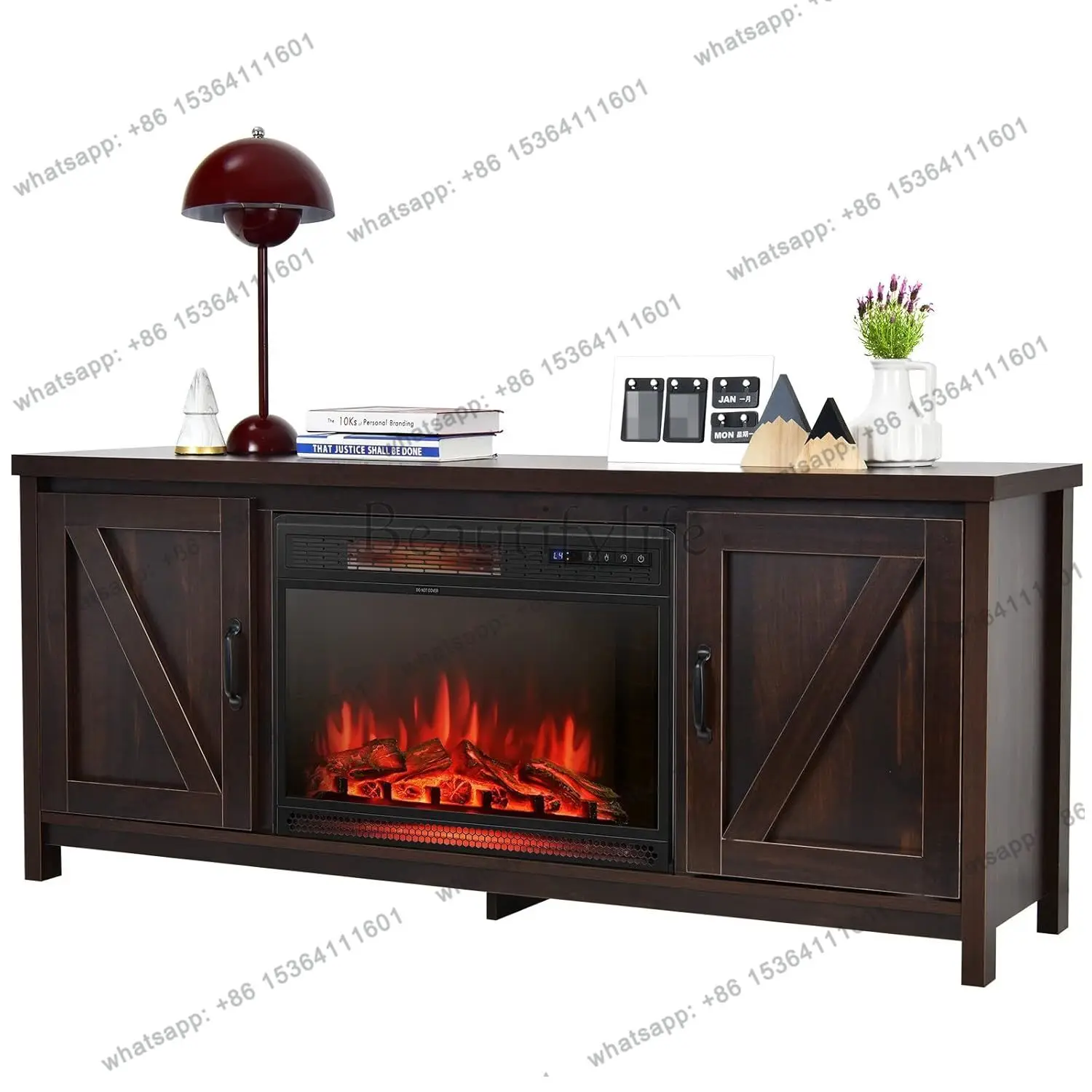 

Fireplace TV Stand for TVs Up to 65 Inch, Includes 25 Inch Electric Fireplace with Adjustable Brightness and, Customized