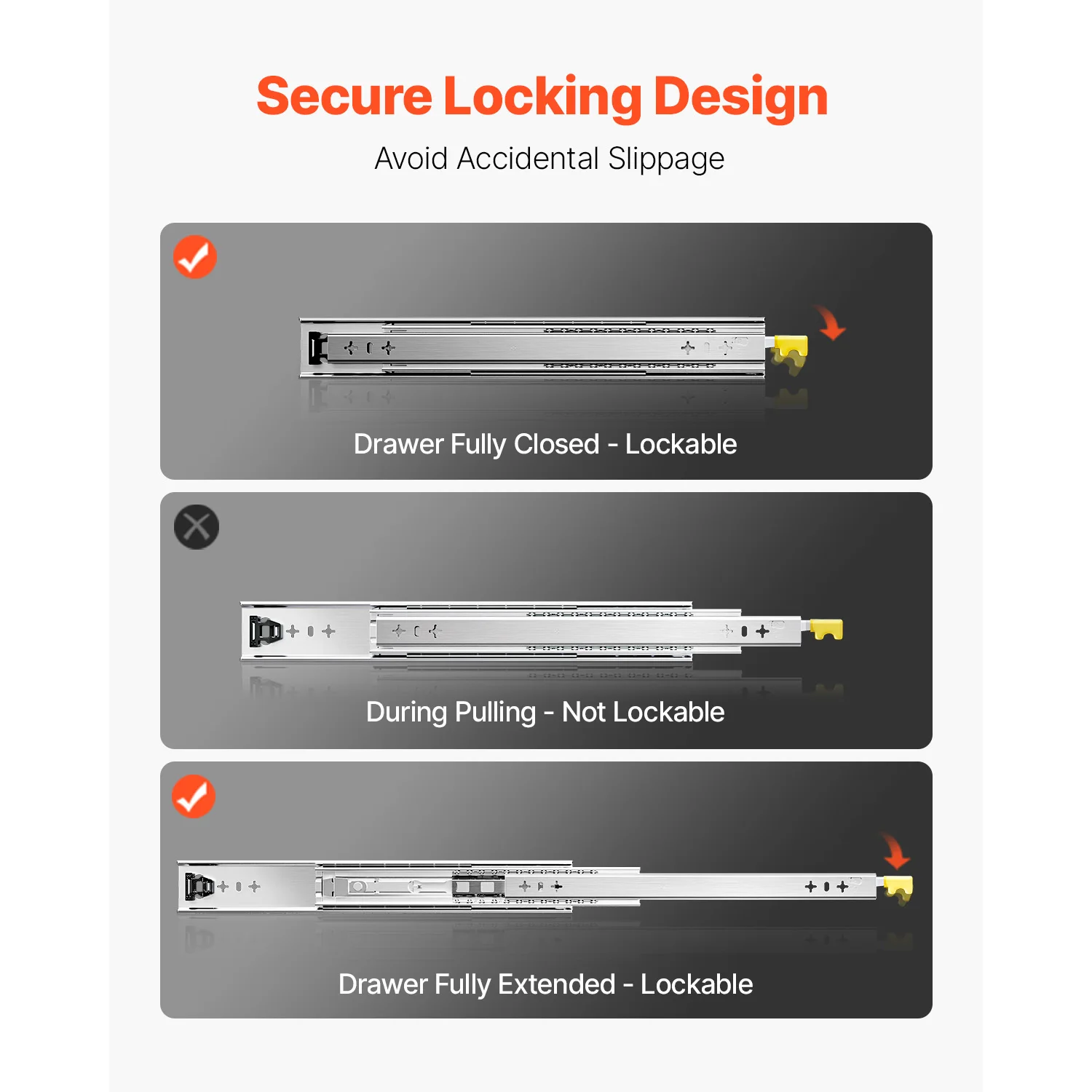 مجموعة VEVOR مكونة من 2 قضبان درج مقاسات تتراوح من 16 إلى 60 في 250 رطلًا حد الوزن وقابلة للقفل ومحمل كروي وحامل جانبي #3