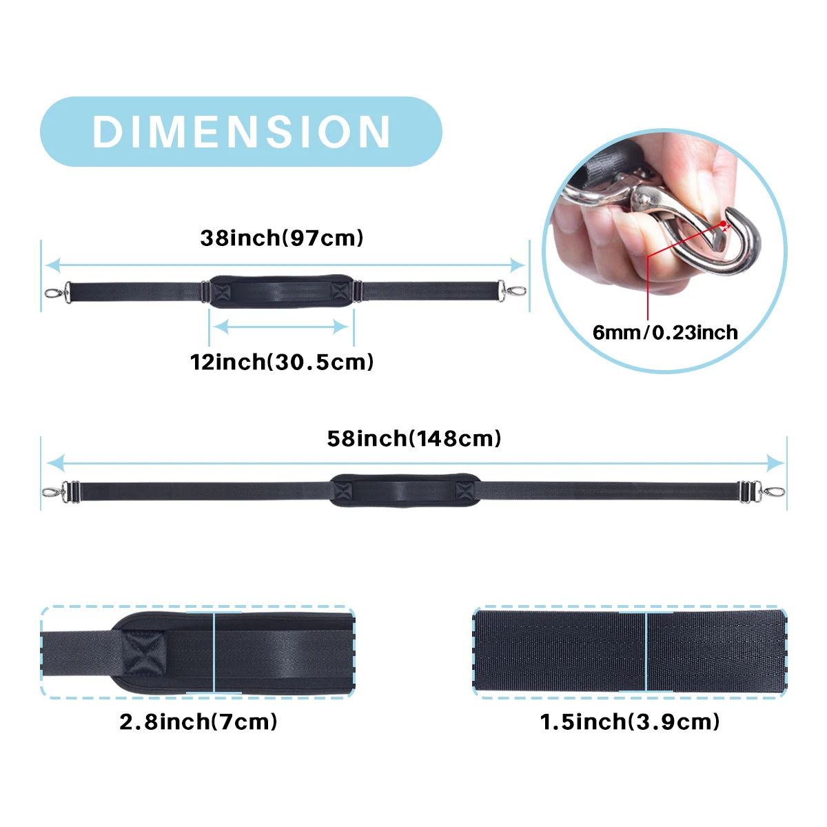 Heavy Duty shoulder straps for golf bags, universal replacement, 58