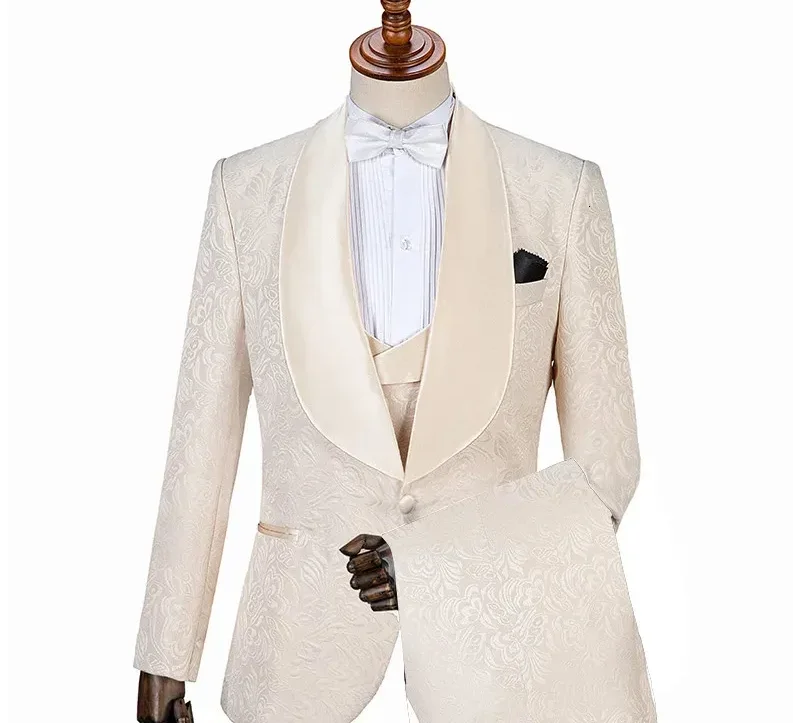 Prom Wedding Suits for Man 2 Peices Blazer Pants One Button Dark Textured Fabric Formal Buainess Office Evening Party Customized