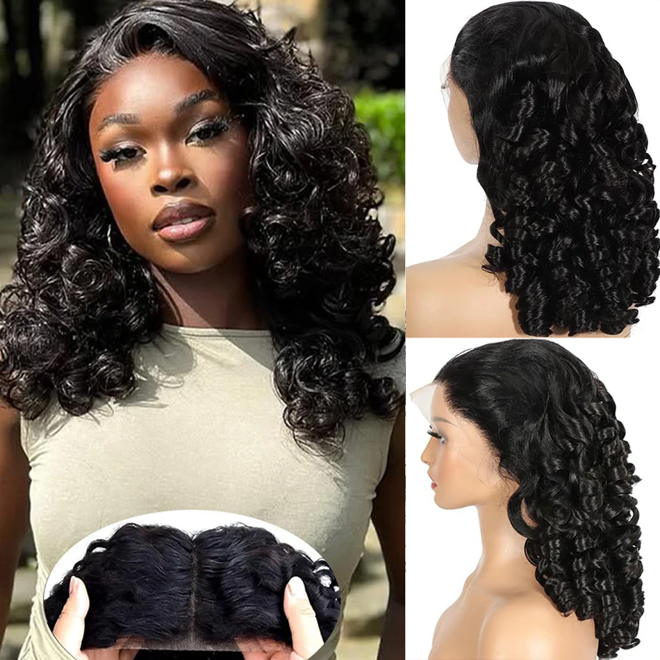 

250 Density Double Drawn Virgin Loose Curly Lace Closure Wigs 100% Vietnamese Human Hair Bouncy Wave 13x4 HD Lace Frontal Wigs