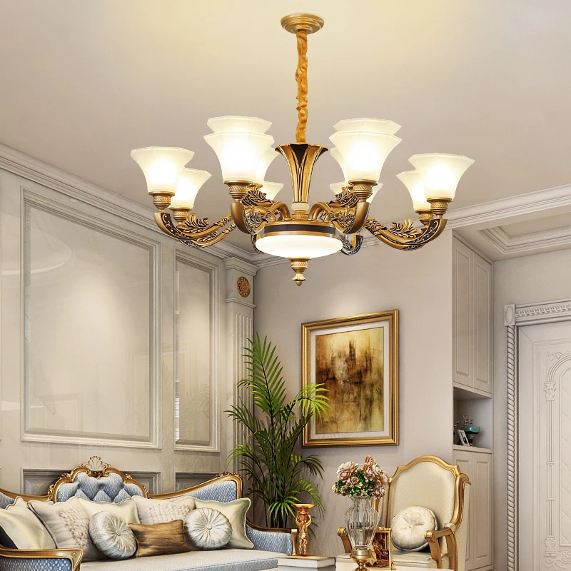 American Minimalist Living Room White Glass Chandelier European Dining Room Bedroom Study Adjustable