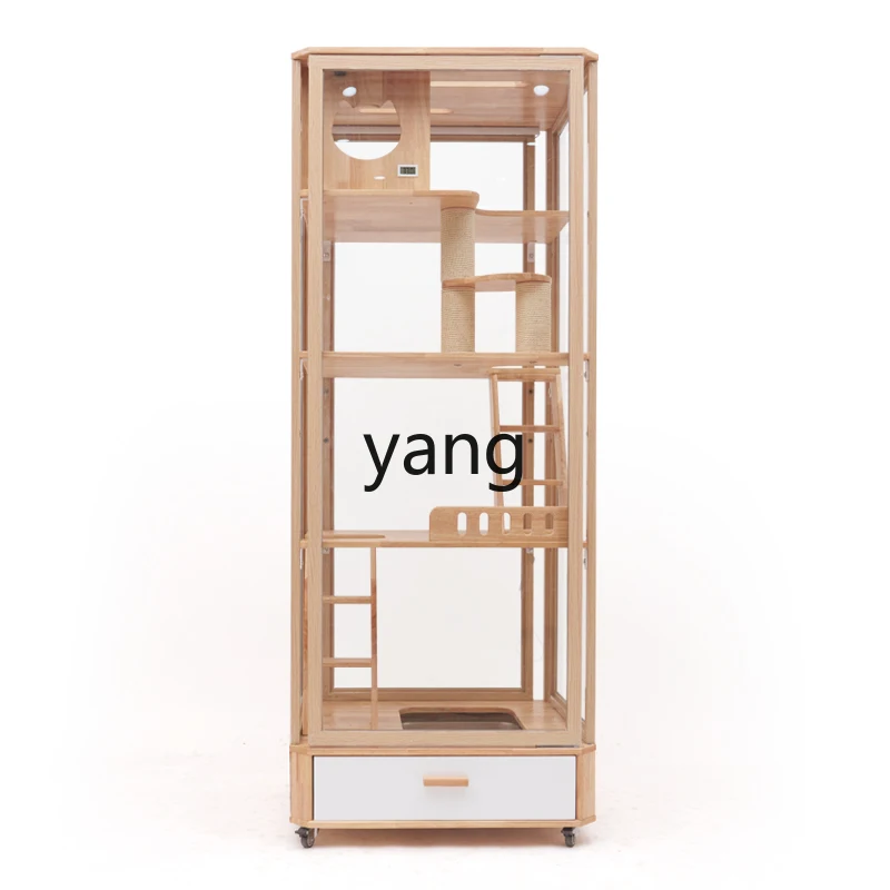 

Yjq Panoramic Glass Cat Villa Fully Transparent Solid Wood Non-Covering Cat Nest Home Small Apartment