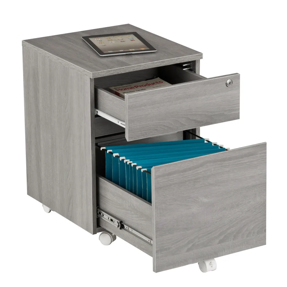 

Mobili Rolling Two Drawer Vertical Filing Cabinet with Lock and Storage, Grey