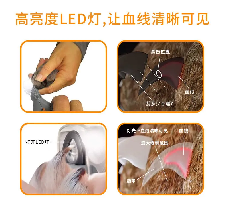 Professionelle Haustier-Nagelschere mit LED-Licht, Katzen- und Hunde-Nagelknipser, Nagel- und Krallenschere, Haustierzubehör – Detail 14
