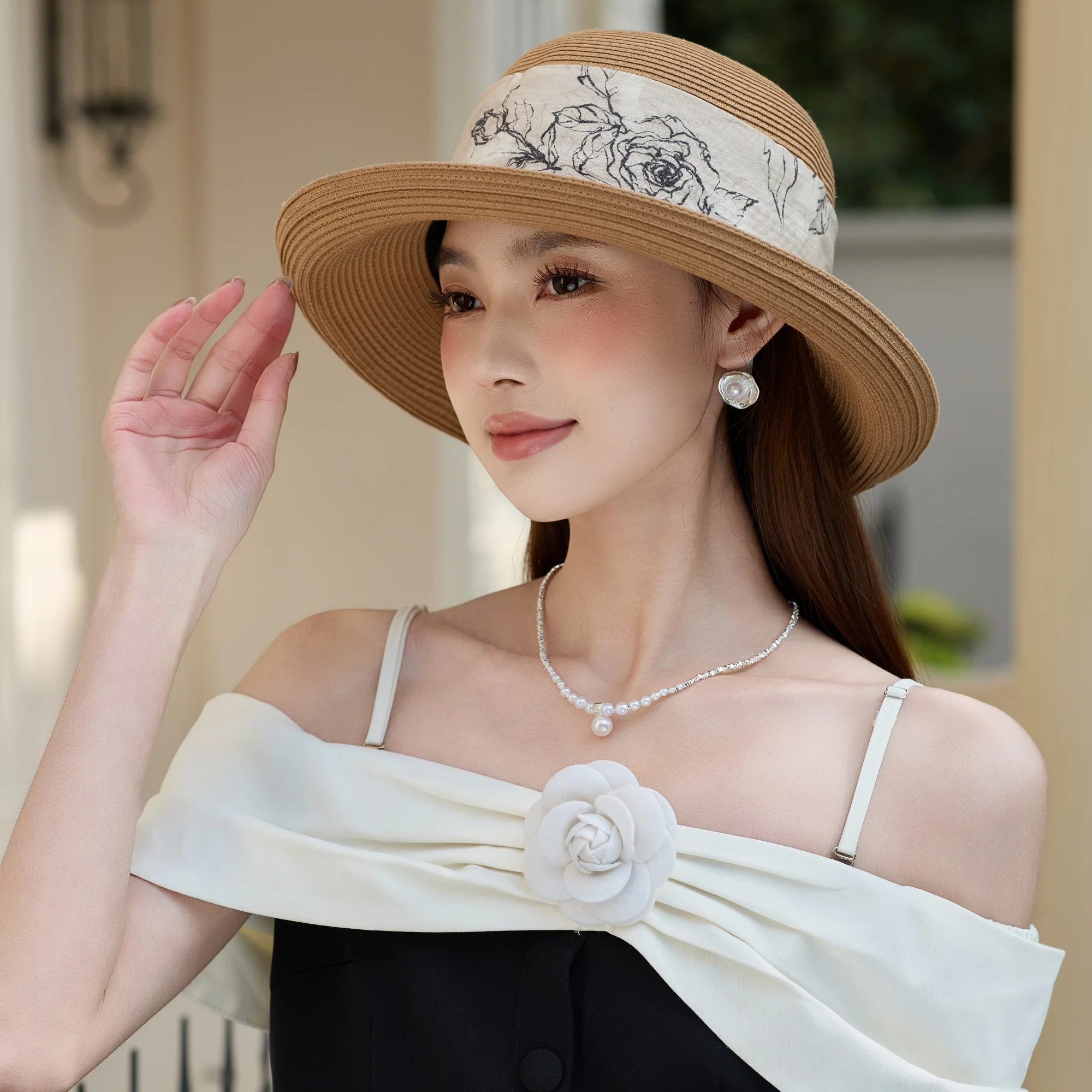 

Fancy Bow Bucket Hats Natural Grass 100% linen Straw Hat Vacation Handwoven Sunscreen Sombrero Sunshade Beach Hat