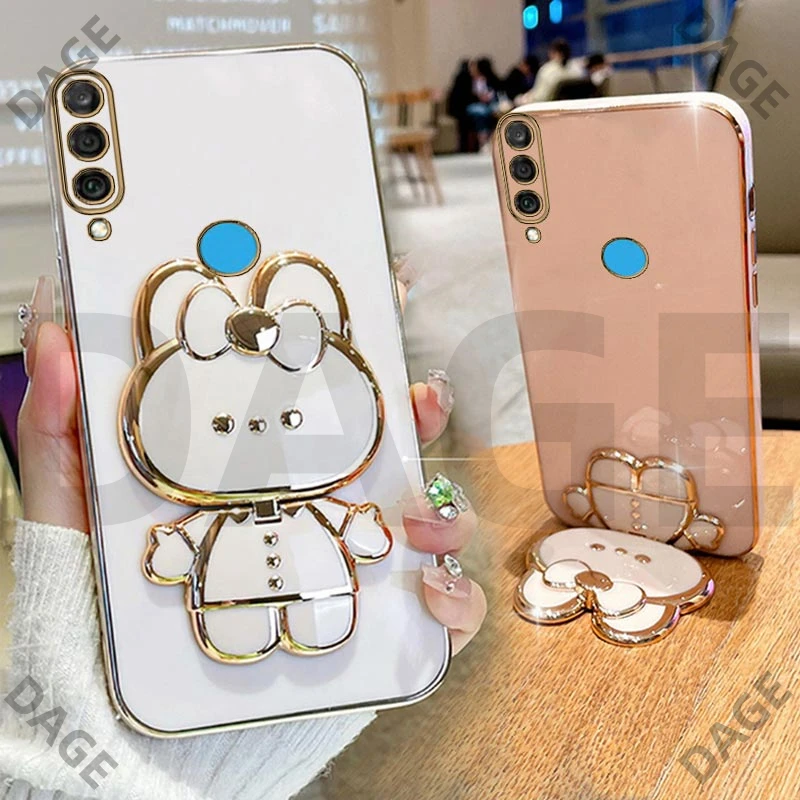 Plating Cartoon Rabbit makeup Mirror Holder Casing For Samsung A50S A10 A01 A02 A20S A02S A10S A30 A50 A30S M30S Stand Cover