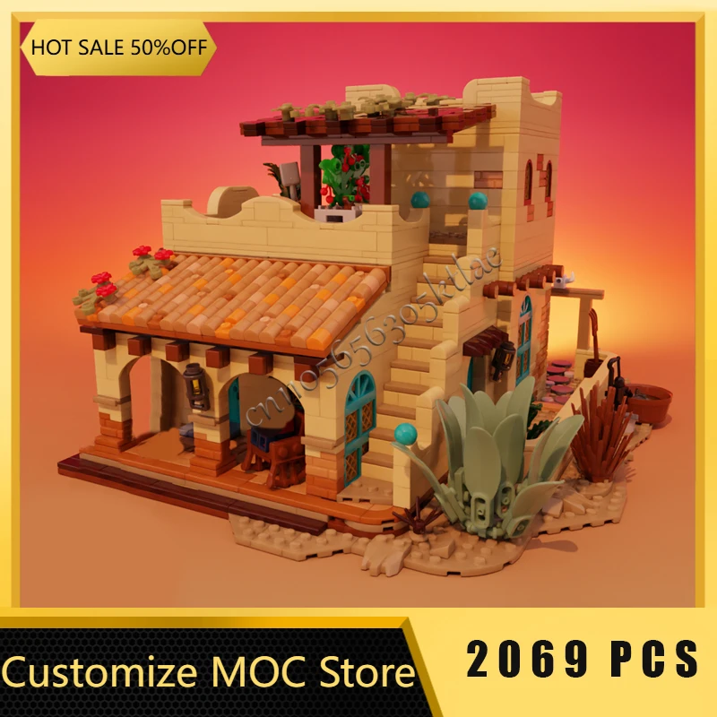 2069 قطعة تخصيص MOC منازل أدوبي التقليدية عند مراعي الغروب مريح البناء بنة نموذج لعب طفل هدية الكريسماس