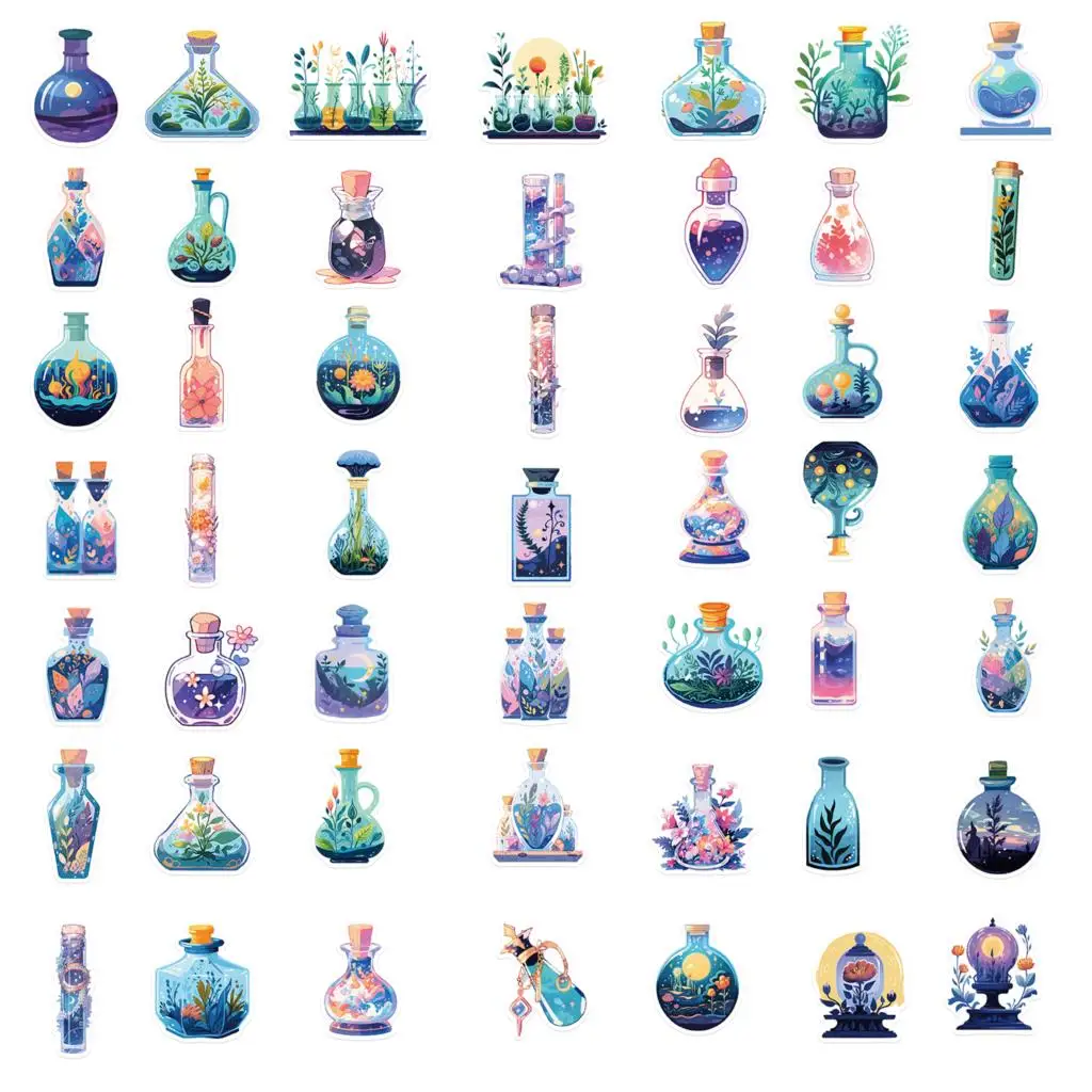 50pcs Apothecary Stickers Cartoon Magic Potion Stickers for Laptop Water Bottle Skateboard Refrigerator Decal for Kids Toys