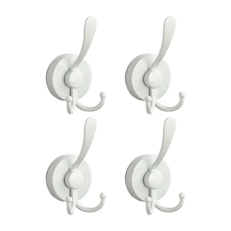 B03C-4Pcs Stainless Steel Sucker Double Hook Punch-Free Powerful Sucker Hook Reusable Rust-Proof Clothes Hook